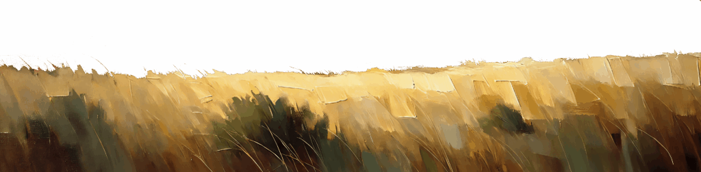 Abstract painting of a wheat field with earthy brown and yellow tones under a bright, solid yellow sky—echoing the vibrant landscapes surrounding new homes in North Texas.