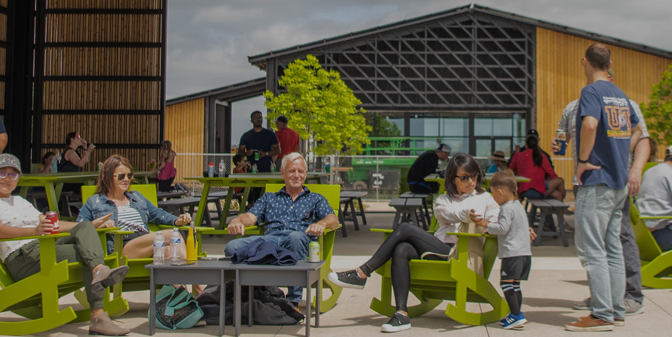 A group relaxing in a common area in a Hillwood community.