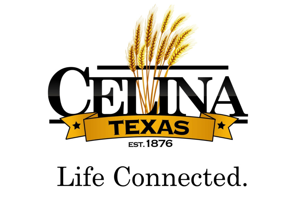 Logo for Celina, Texas, featuring wheat stalks, a gold banner with "Texas Est. 1876," and the tagline "Life Connected."—reflecting a community where building vs. buying a home is an important choice for residents.